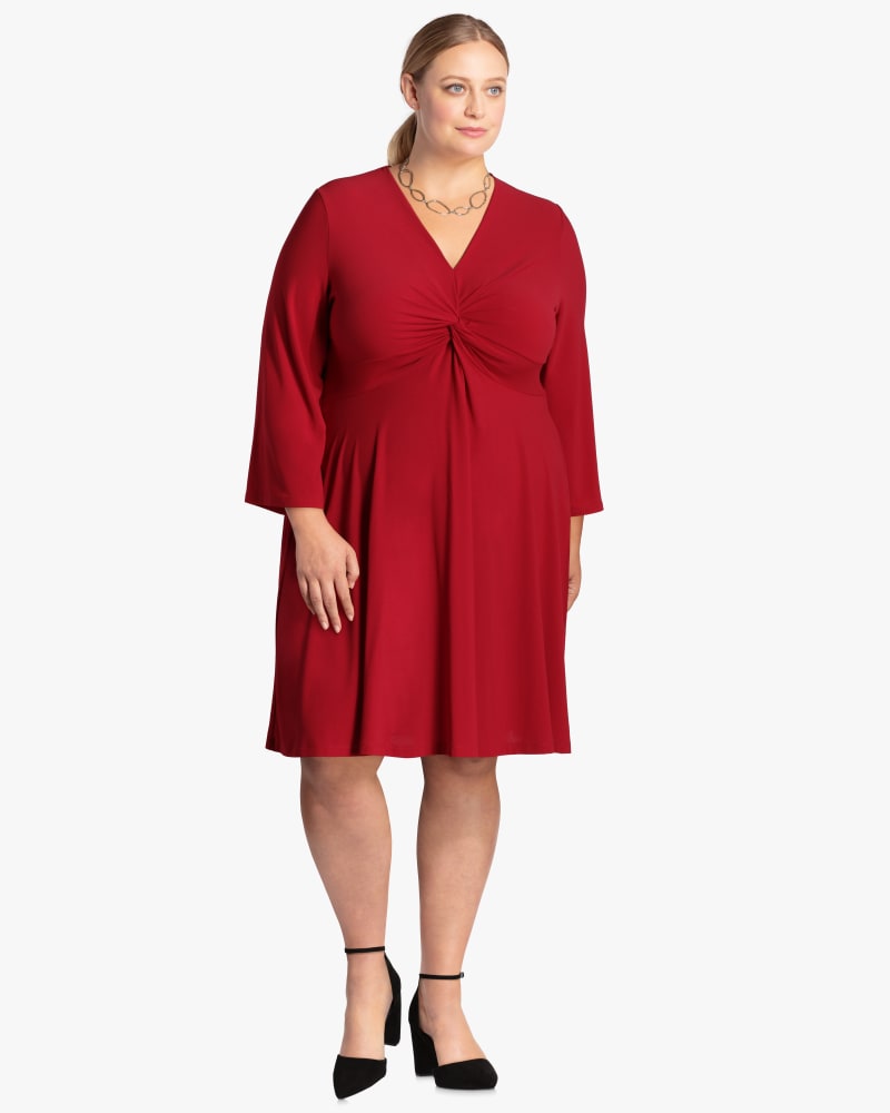 Plus size model with hourglass body shape wearing Cecilia Knot Front Dress  by Sabrina Collective | Dia&Co | dia_product_style_image_id:119537